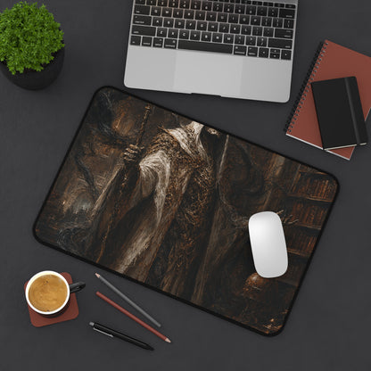 Lich In Underground Library - Dark Fantasy Gaming Desk Mat