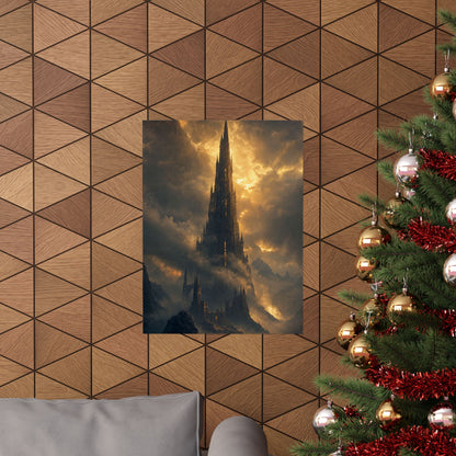 Dark Tower Piercing The Clouds - Dark Fantasy Art Print (Matte Poster)
