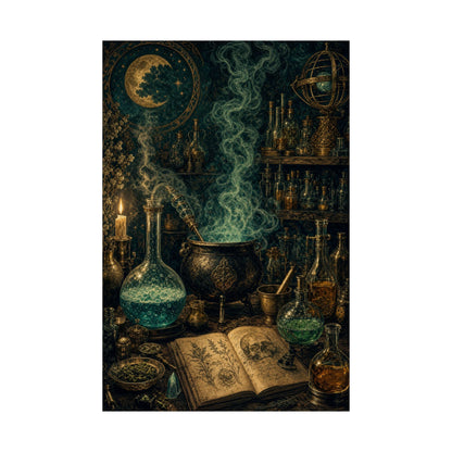 Alchemy Lab With Bubbling Potions - Dark Academia Art Print (Matte Poster) - Moikas