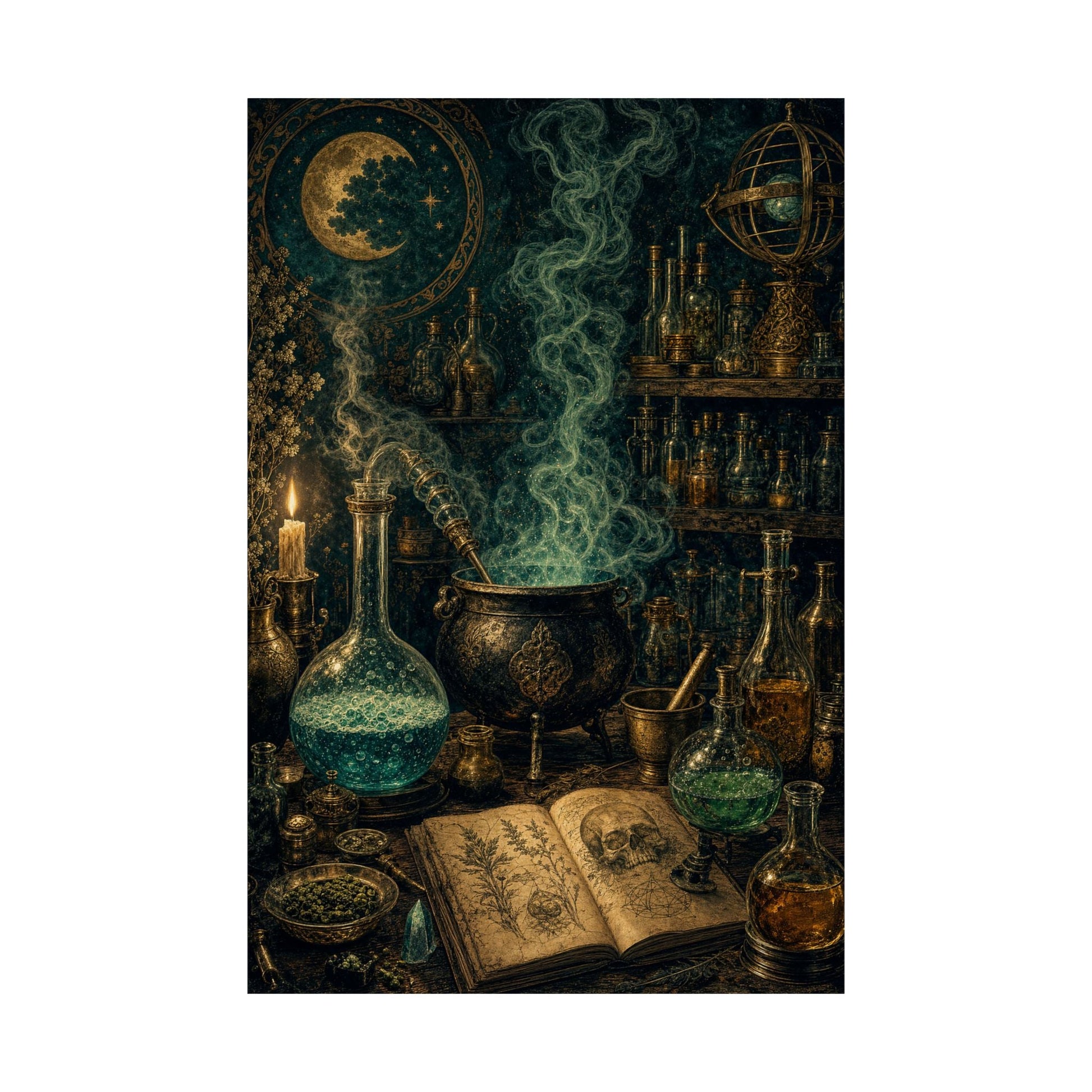 Alchemy Lab With Bubbling Potions - Dark Academia Art Print (Matte Poster) - Moikas
