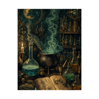 Alchemy Lab With Bubbling Potions - Dark Academia Art Print (Matte Poster) - Moikas