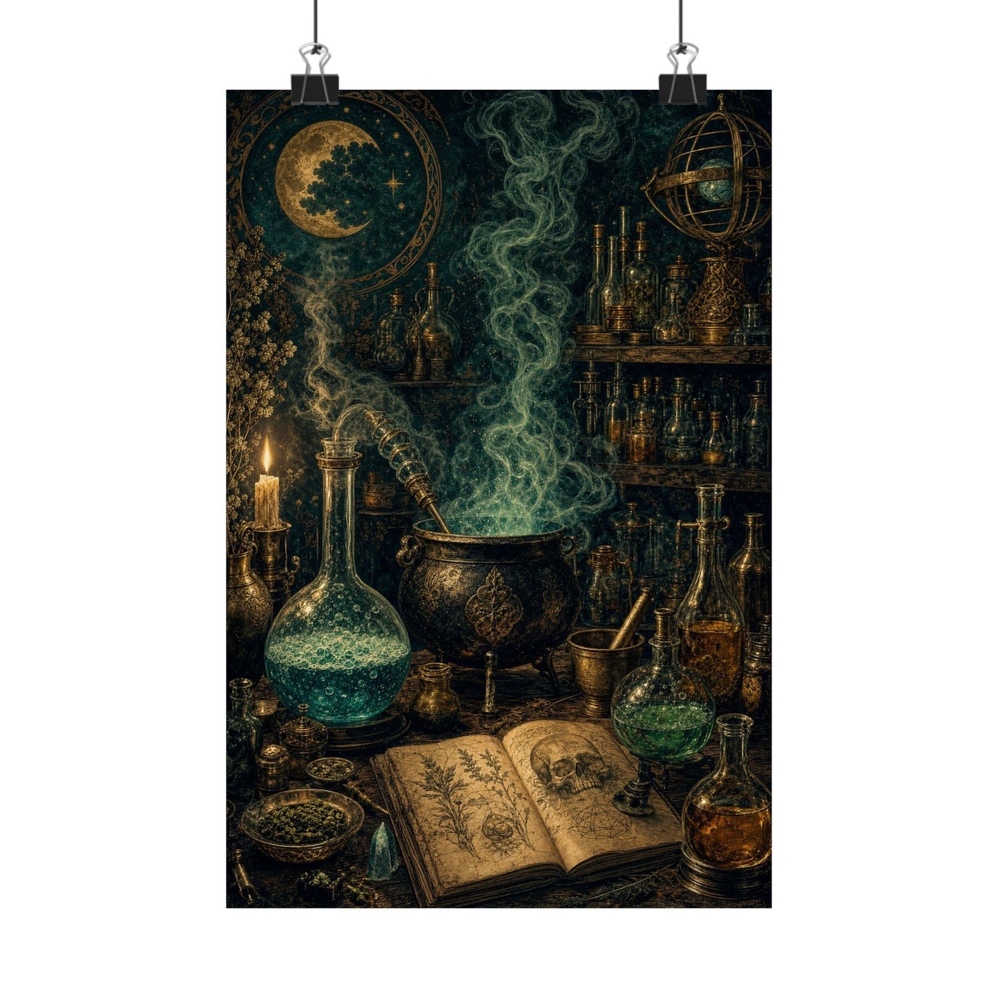 Alchemy Lab With Bubbling Potions - Dark Academia Art Print (Matte Poster) - Moikas