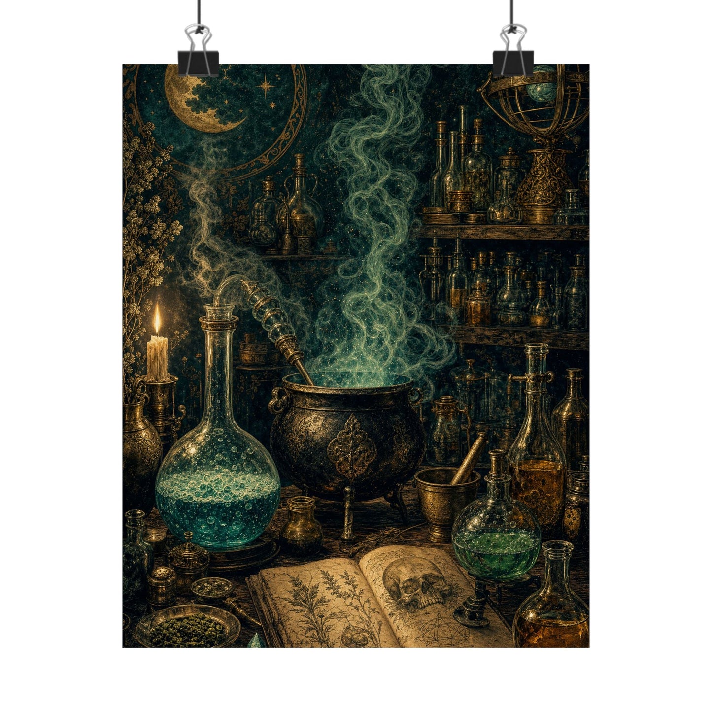 Alchemy Lab With Bubbling Potions - Dark Academia Art Print (Matte Poster) - Moikas