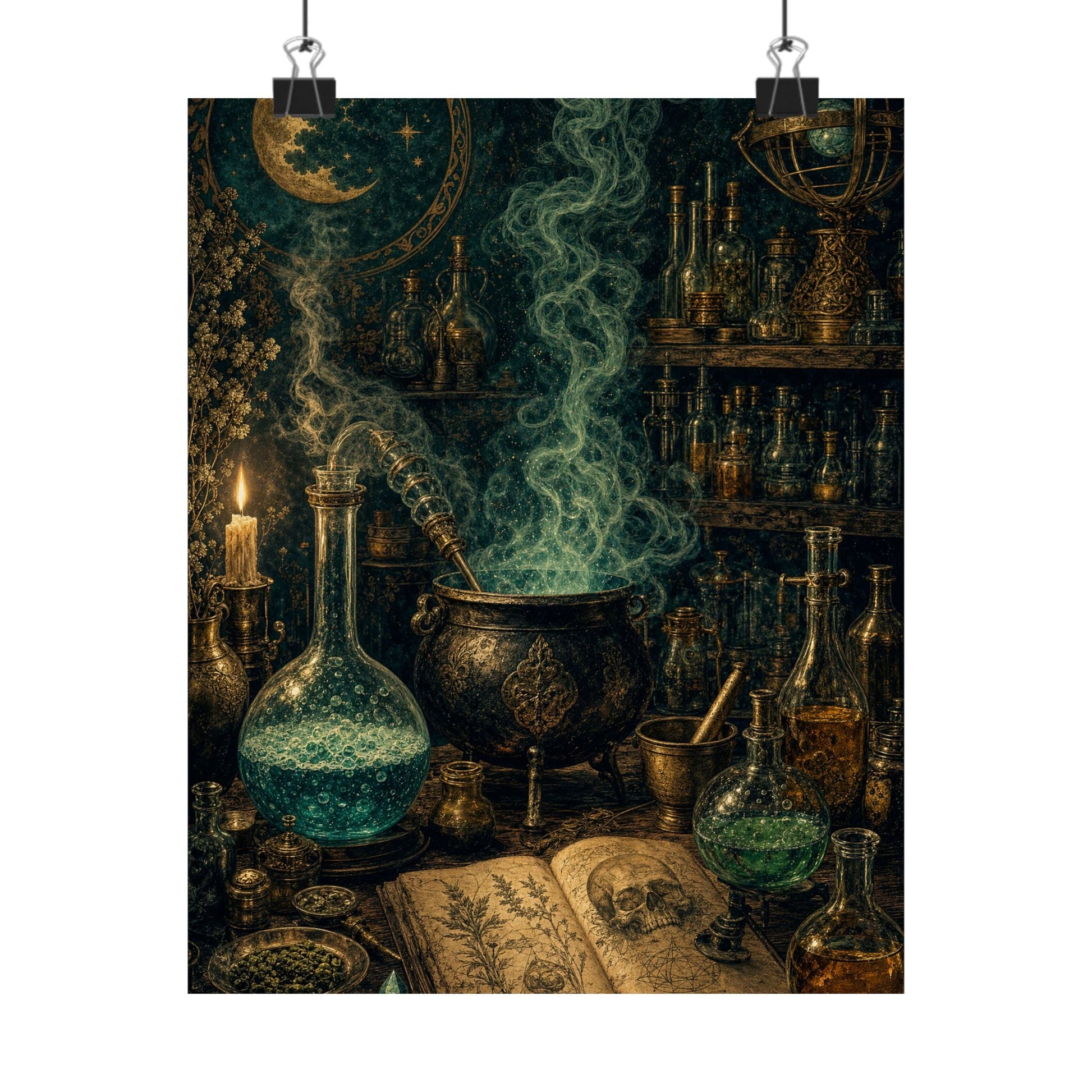 Alchemy Lab With Bubbling Potions - Dark Academia Art Print (Matte Poster) - Moikas