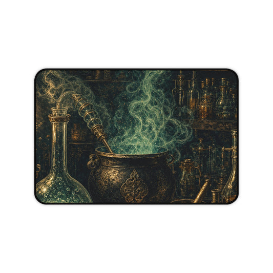 Alchemy Lab With Bubbling Potions - Dark Academia Gaming Desk Mat - Moikas