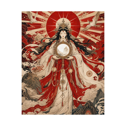 Amaterasu Sun Goddess With Mirror - Japanese Mythology Art Print (Matte Poster) - Moikas