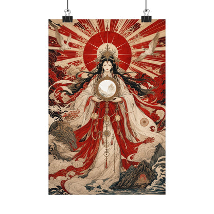 Amaterasu Sun Goddess With Mirror - Japanese Mythology Art Print (Matte Poster) - Moikas