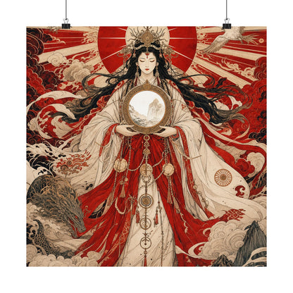Amaterasu Sun Goddess With Mirror - Japanese Mythology Art Print (Matte Poster) - Moikas