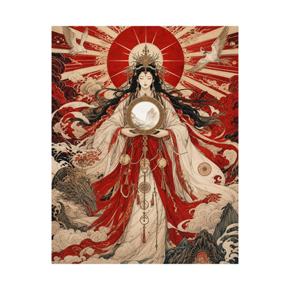 Amaterasu Sun Goddess With Mirror - Japanese Mythology Art Print (Matte Poster) - Moikas
