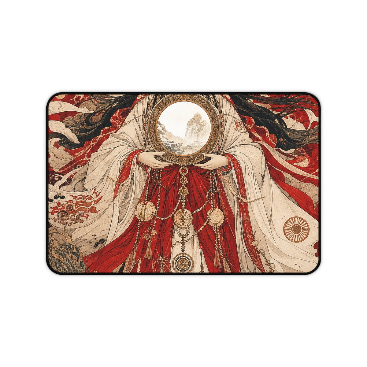 Amaterasu Sun Goddess With Mirror - Japanese Mythology Gaming Desk Mat - Moikas