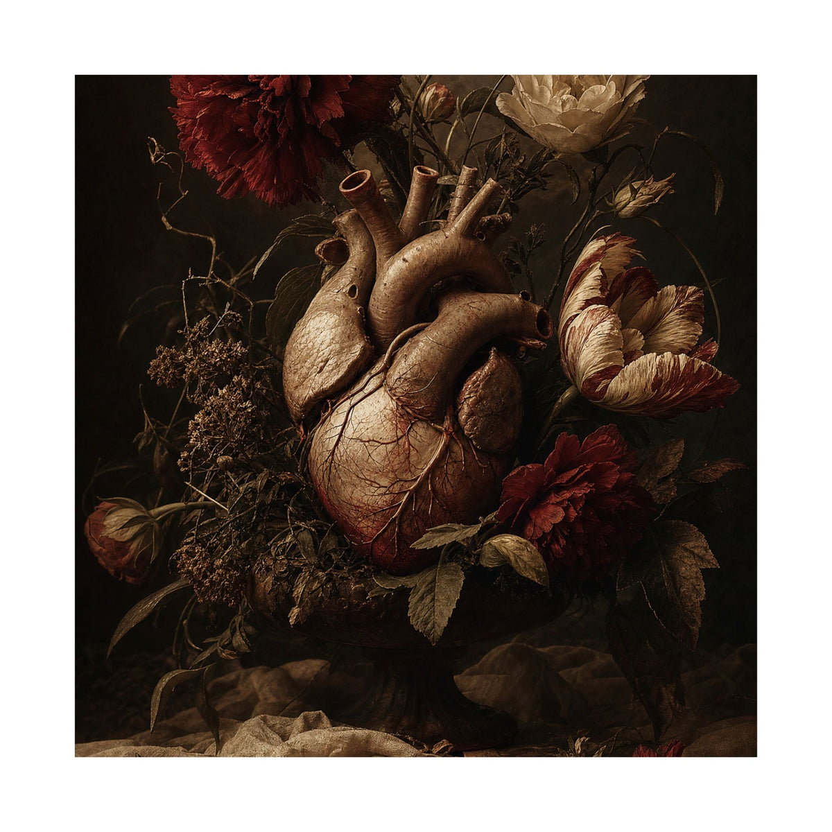 Anatomical Heart With Flowers - Dark Academia Art Print (Matte Poster) - Moikas