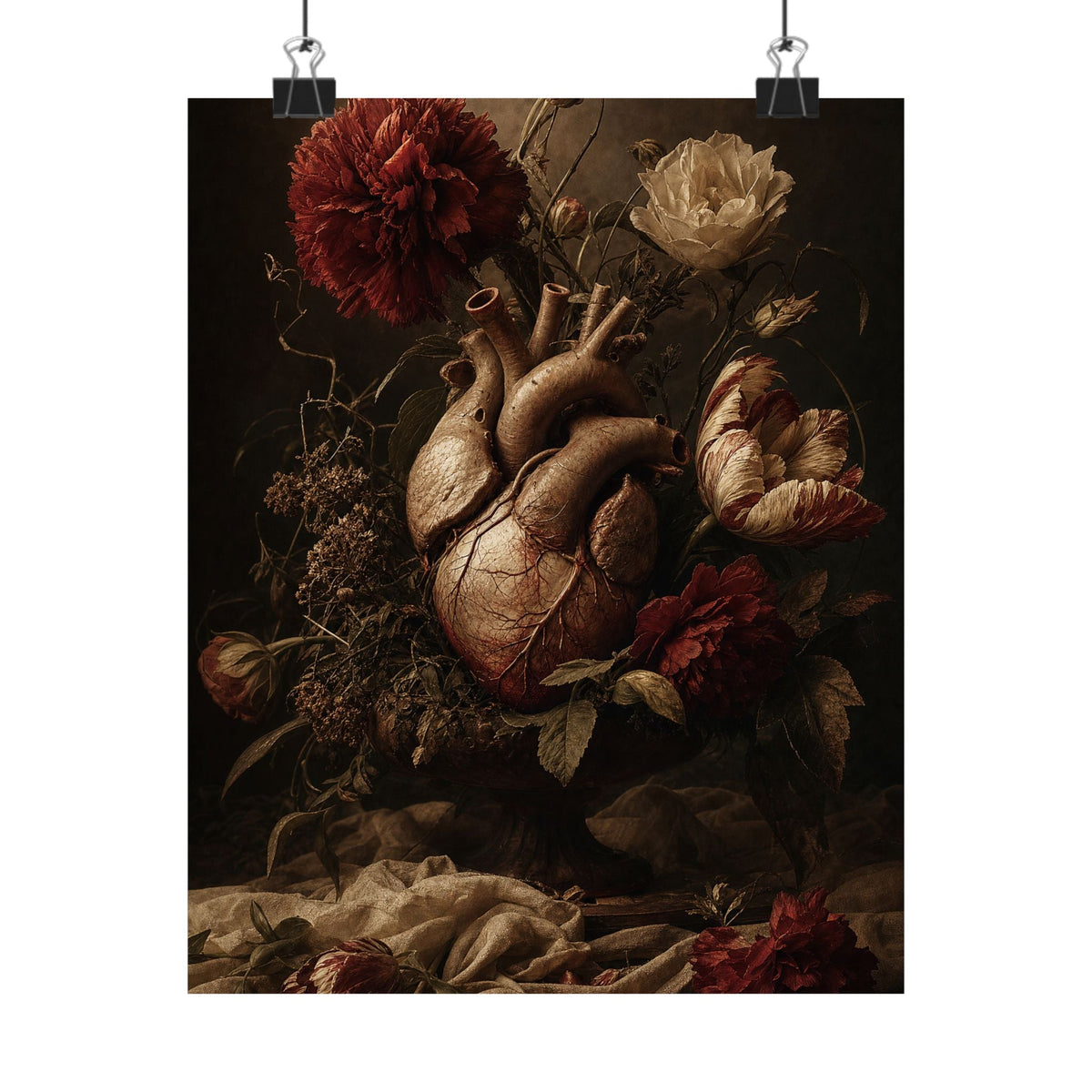 Anatomical Heart With Flowers - Dark Academia Art Print (Matte Poster) - Moikas