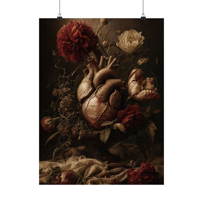 Anatomical Heart With Flowers - Dark Academia Art Print (Matte Poster) - Moikas