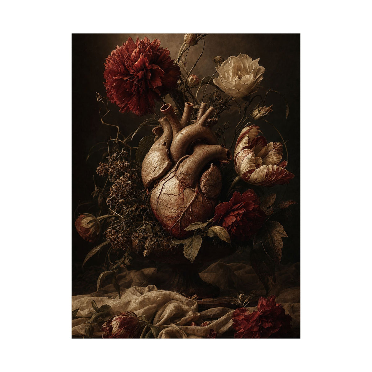 Anatomical Heart With Flowers - Dark Academia Art Print (Matte Poster) - Moikas