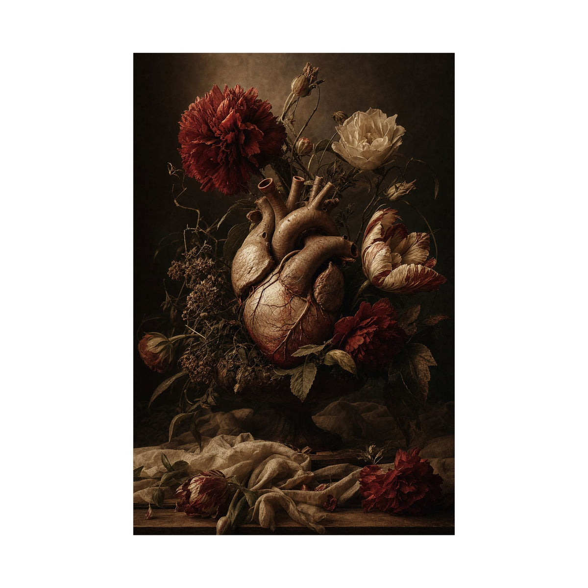 Anatomical Heart With Flowers - Dark Academia Art Print (Matte Poster) - Moikas