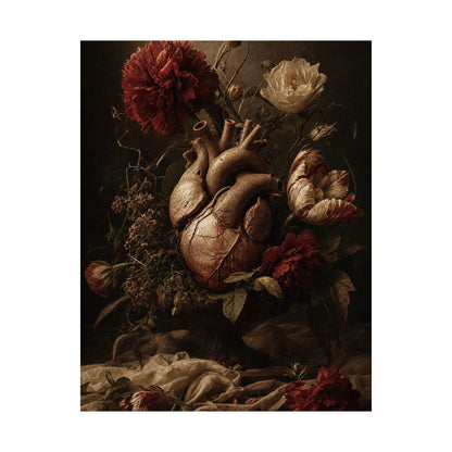 Anatomical Heart With Flowers - Dark Academia Art Print (Matte Poster) - Moikas