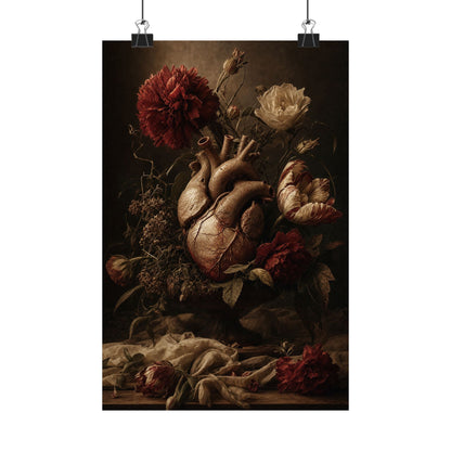 Anatomical Heart With Flowers - Dark Academia Art Print (Matte Poster) - Moikas
