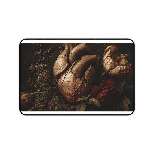 Anatomical Heart With Flowers - Dark Academia Gaming Desk Mat - Moikas