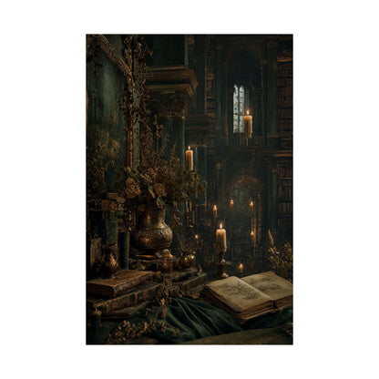 Ancient Library With Floating Candles - Dark Academia Art Print (Matte Poster) - Moikas