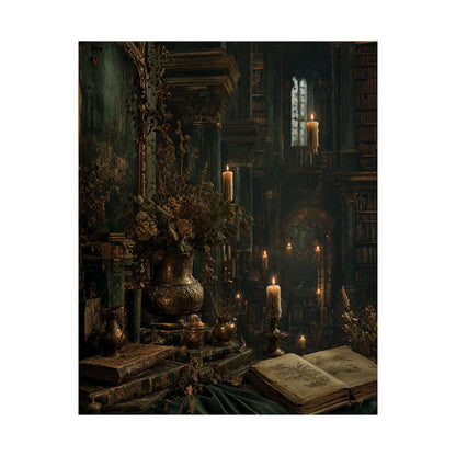 Ancient Library With Floating Candles - Dark Academia Art Print (Matte Poster) - Moikas