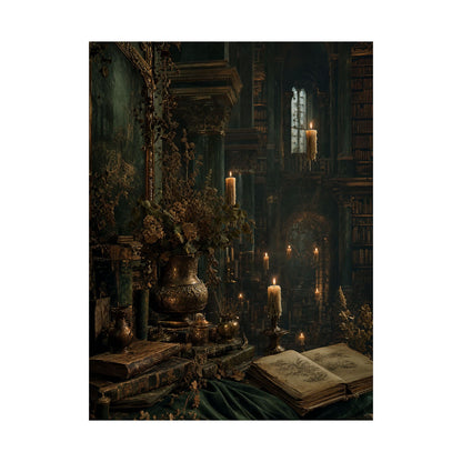Ancient Library With Floating Candles - Dark Academia Art Print (Matte Poster) - Moikas