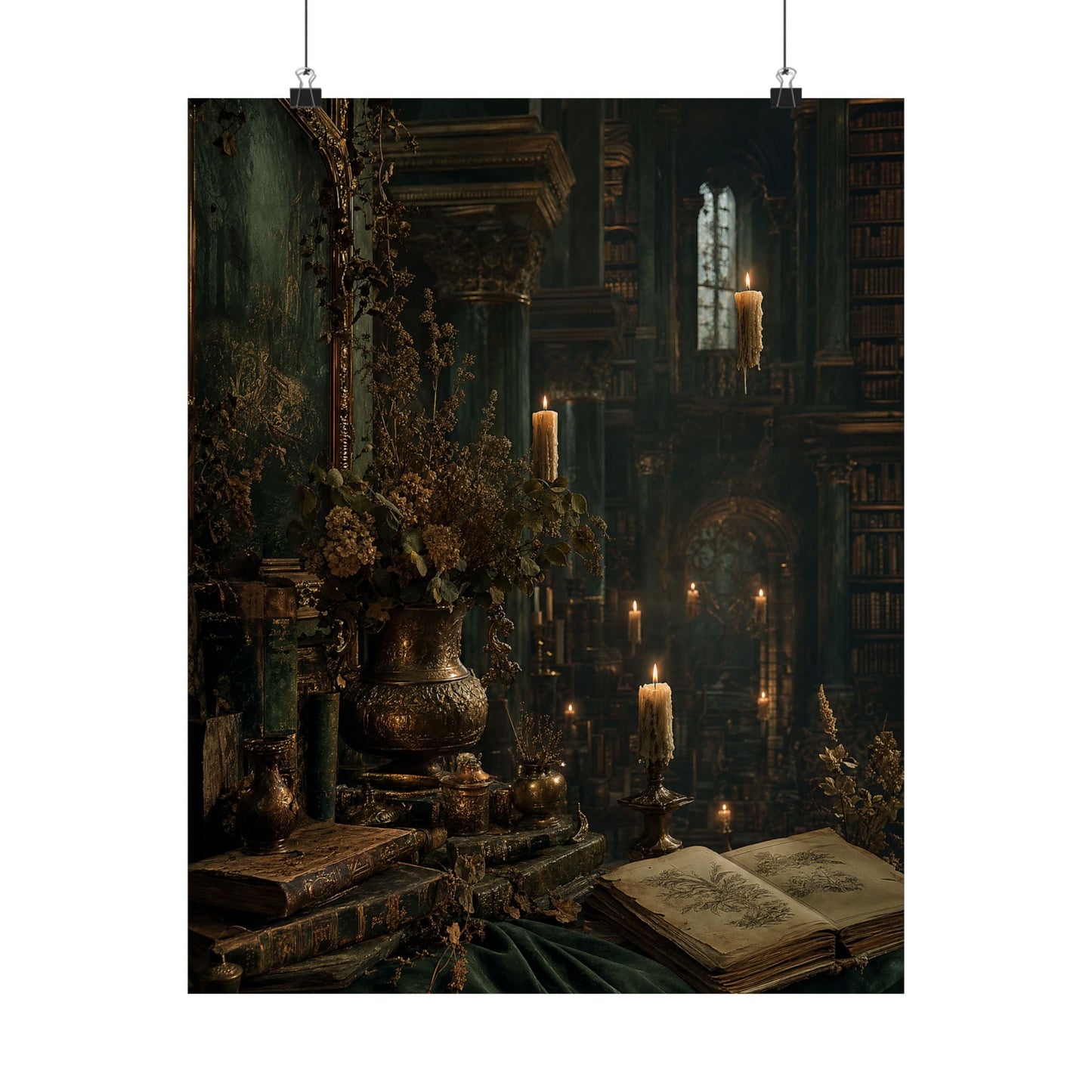Ancient Library With Floating Candles - Dark Academia Art Print (Matte Poster) - Moikas
