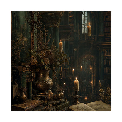 Ancient Library With Floating Candles - Dark Academia Art Print (Matte Poster) - Moikas