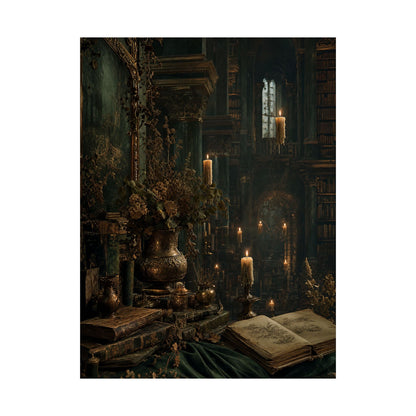 Ancient Library With Floating Candles - Dark Academia Art Print (Matte Poster) - Moikas