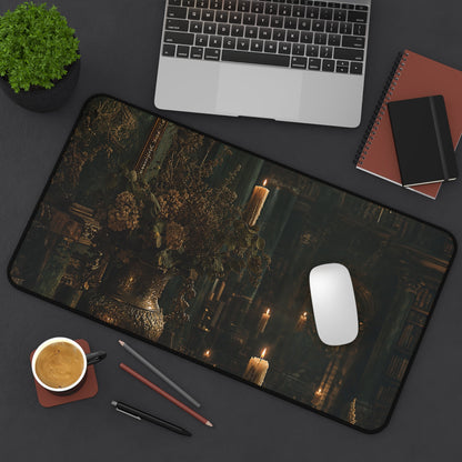 Ancient Library With Floating Candles - Dark Academia Gaming Desk Mat - Moikas