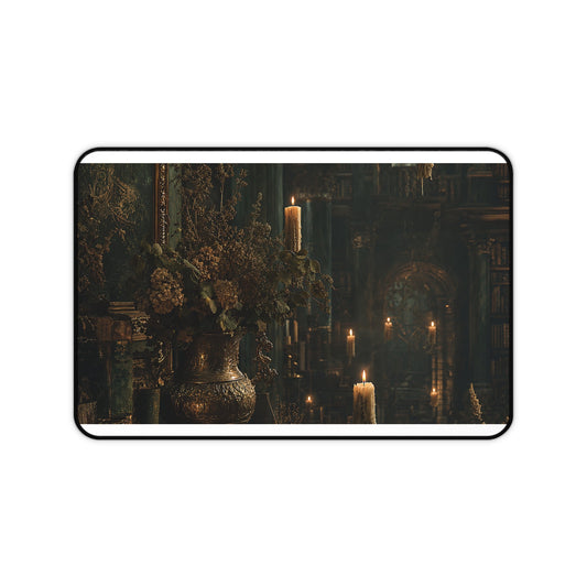 Ancient Library With Floating Candles - Dark Academia Gaming Desk Mat - Moikas