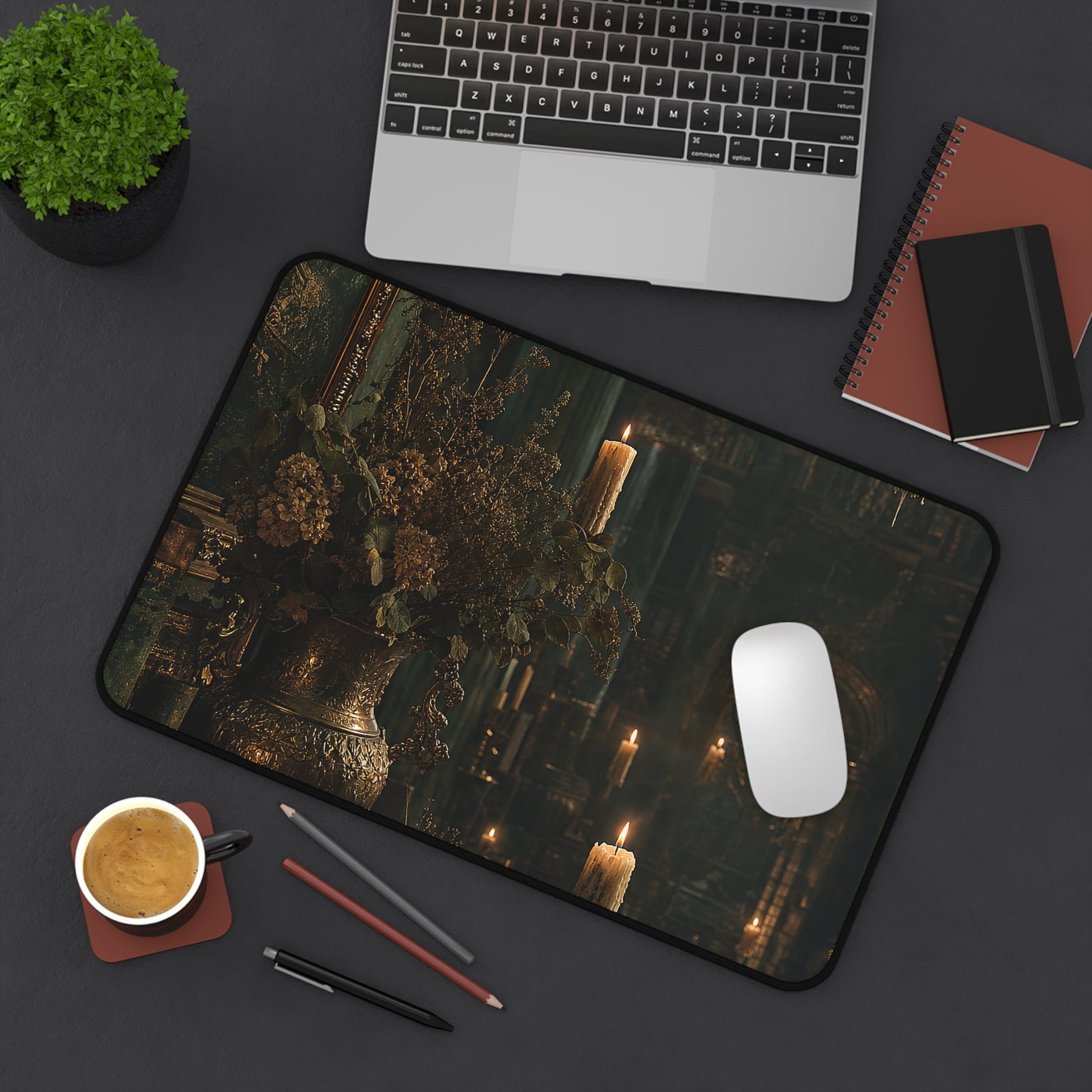 Ancient Library With Floating Candles - Dark Academia Gaming Desk Mat - Moikas