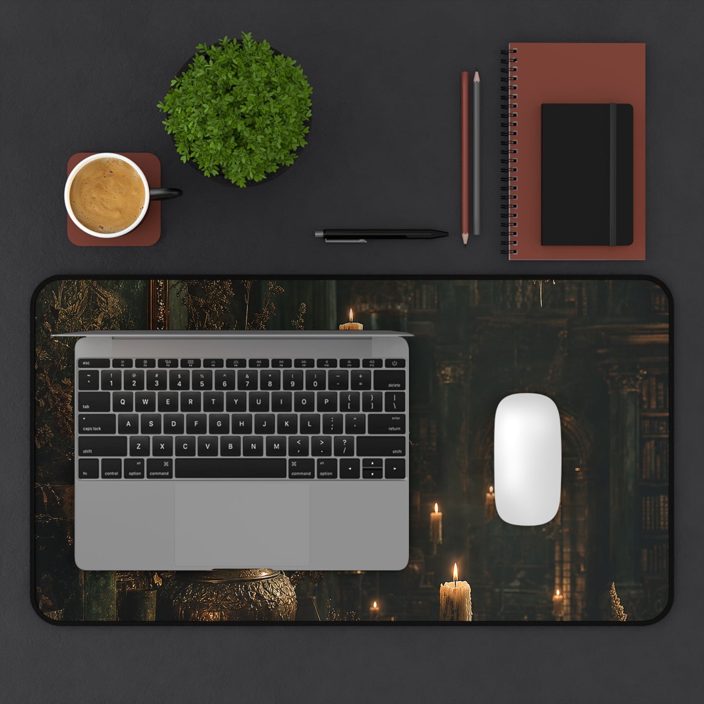 Ancient Library With Floating Candles - Dark Academia Gaming Desk Mat - Moikas