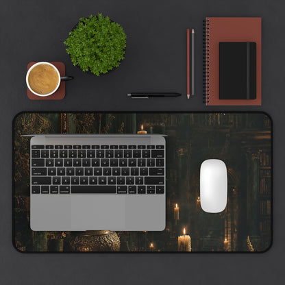 Ancient Library With Floating Candles - Dark Academia Gaming Desk Mat - Moikas