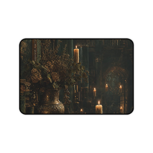 Ancient Library With Floating Candles - Dark Academia Gaming Desk Mat - Moikas