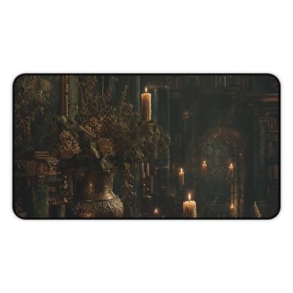 Ancient Library With Floating Candles - Dark Academia Gaming Desk Mat - Moikas