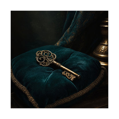Antique Key On Velvet Cushion - Dark Academia Art Print (Matte Poster) - Moikas