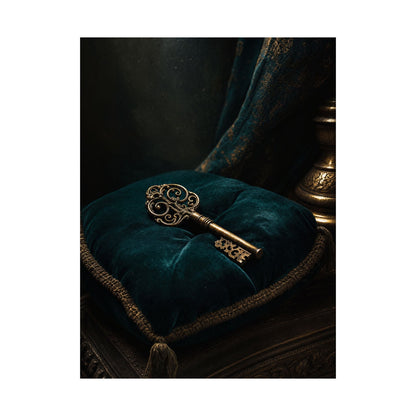 Antique Key On Velvet Cushion - Dark Academia Art Print (Matte Poster) - Moikas