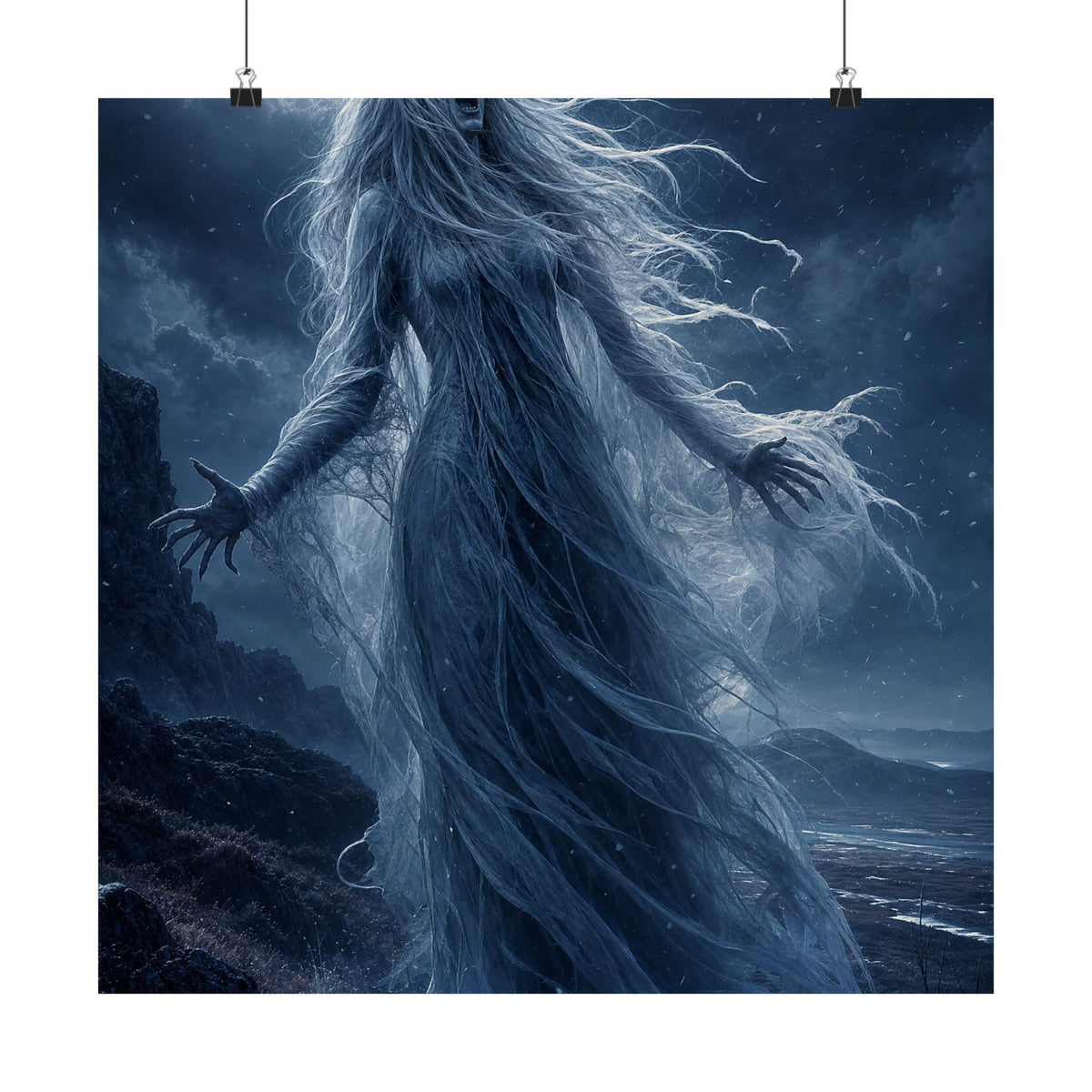 Banshee Wailing Over Moor - Dark Fantasy Art Print (Matte Poster) - Moikas