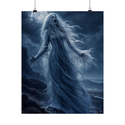 Banshee Wailing Over Moor - Dark Fantasy Art Print (Matte Poster) - Moikas