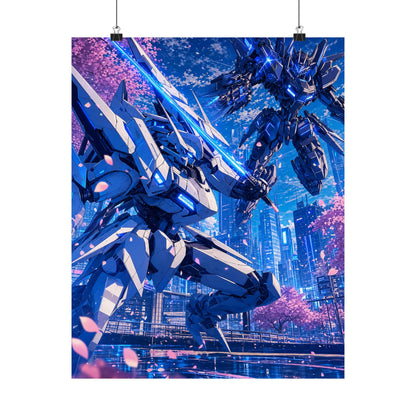 Battle Between Mechs In City - Anime Manga Art Print (Matte Poster) - Moikas