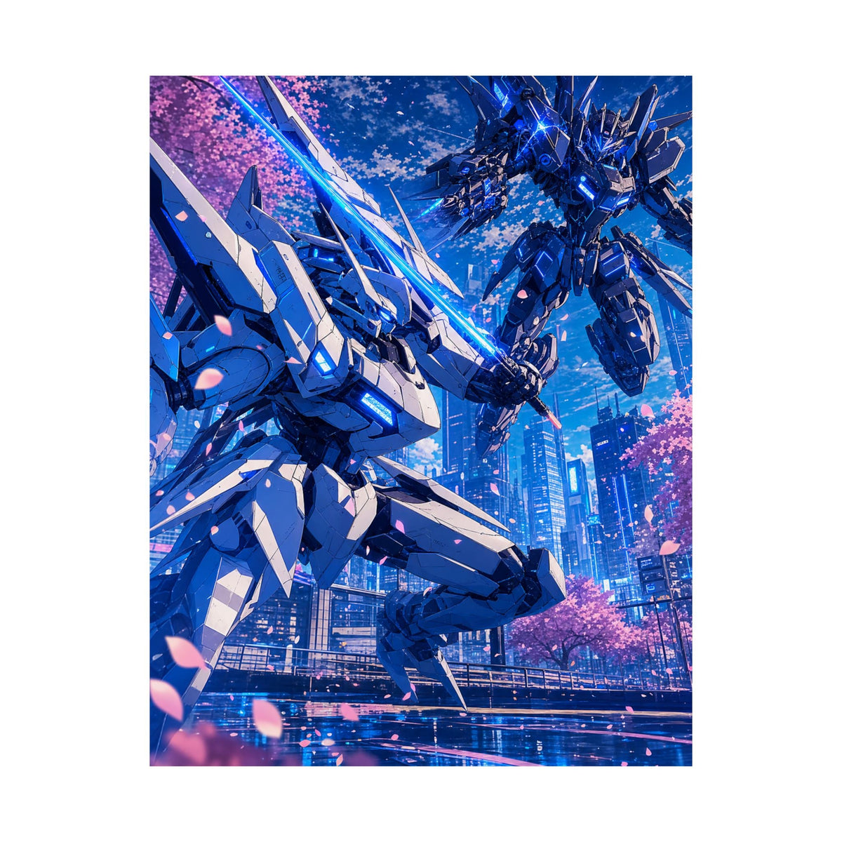Battle Between Mechs In City - Anime Manga Art Print (Matte Poster) - Moikas