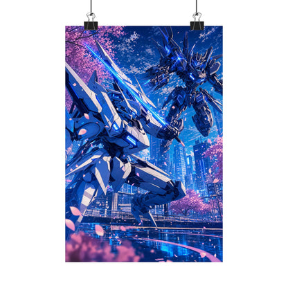 Battle Between Mechs In City - Anime Manga Art Print (Matte Poster) - Moikas