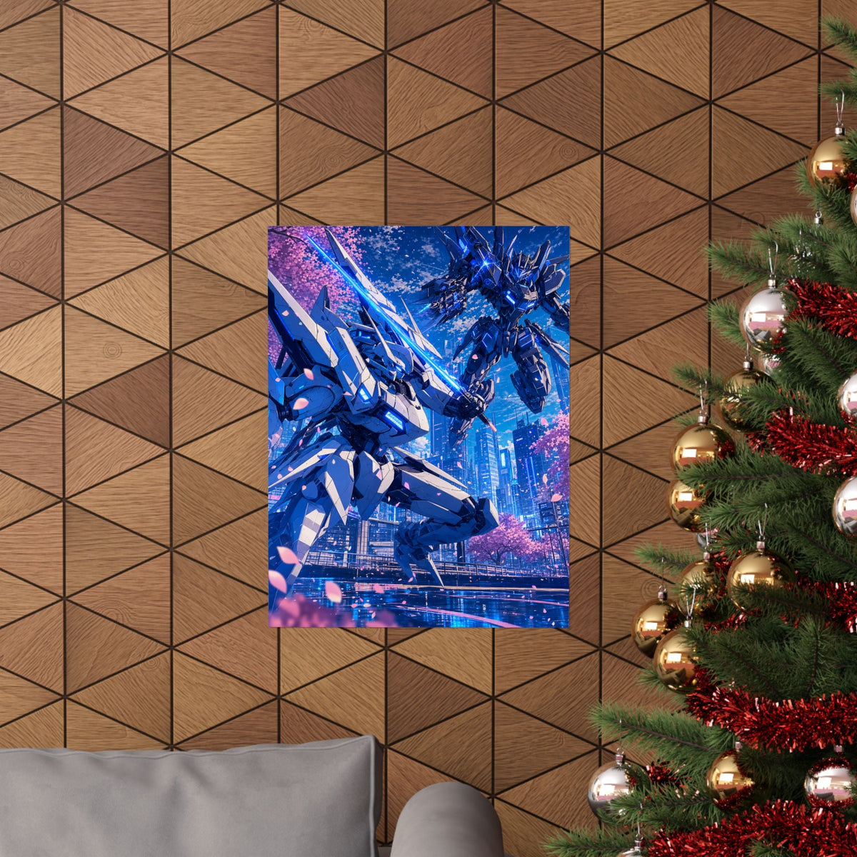 Battle Between Mechs In City - Anime Manga Art Print (Matte Poster) - Moikas