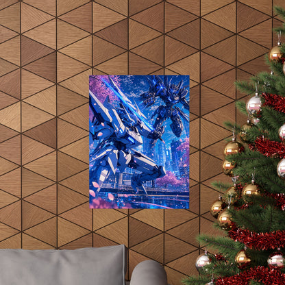 Battle Between Mechs In City - Anime Manga Art Print (Matte Poster) - Moikas