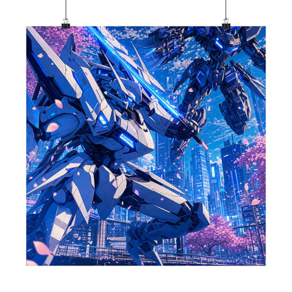 Battle Between Mechs In City - Anime Manga Art Print (Matte Poster) - Moikas