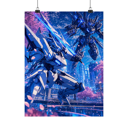 Battle Between Mechs In City - Anime Manga Art Print (Matte Poster) - Moikas