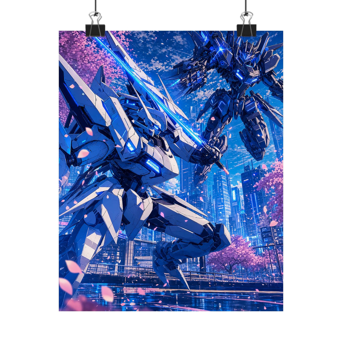 Battle Between Mechs In City - Anime Manga Art Print (Matte Poster) - Moikas