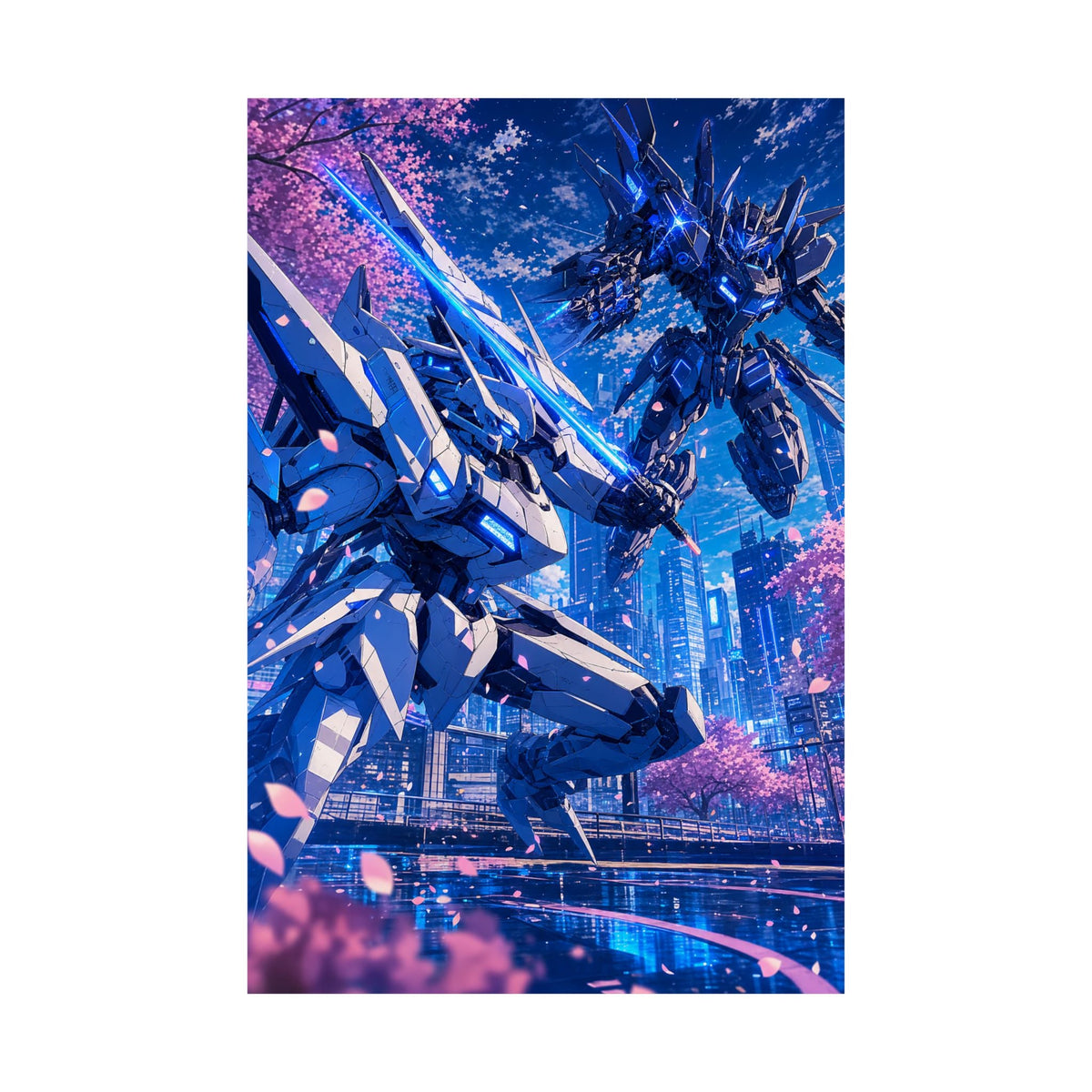 Battle Between Mechs In City - Anime Manga Art Print (Matte Poster) - Moikas