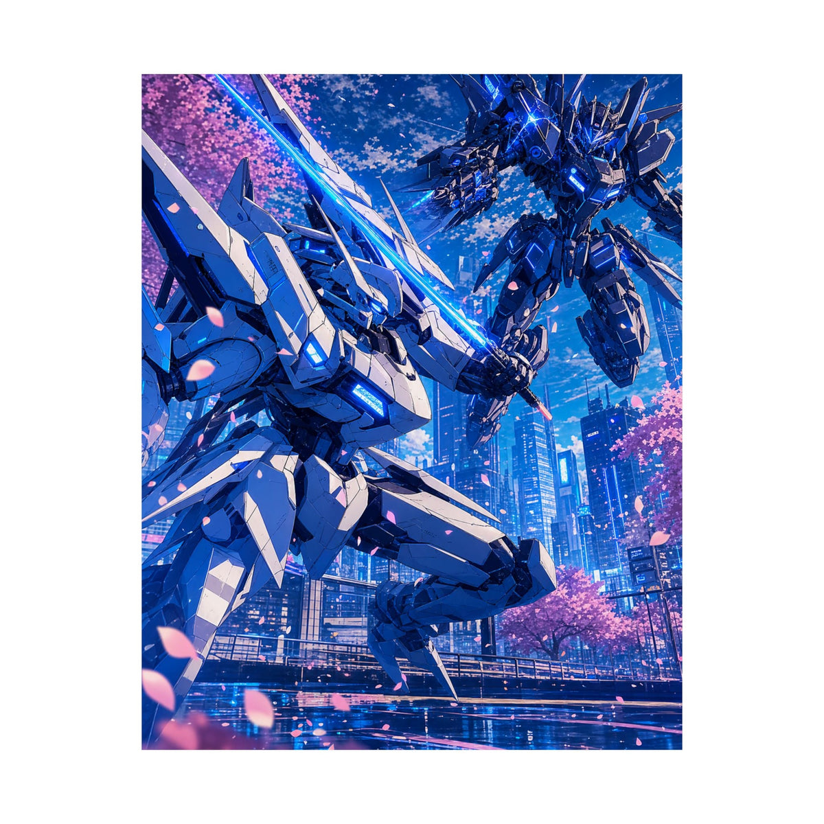 Battle Between Mechs In City - Anime Manga Art Print (Matte Poster) - Moikas