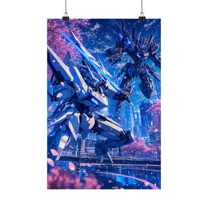 Battle Between Mechs In City - Anime Manga Art Print (Matte Poster) - Moikas